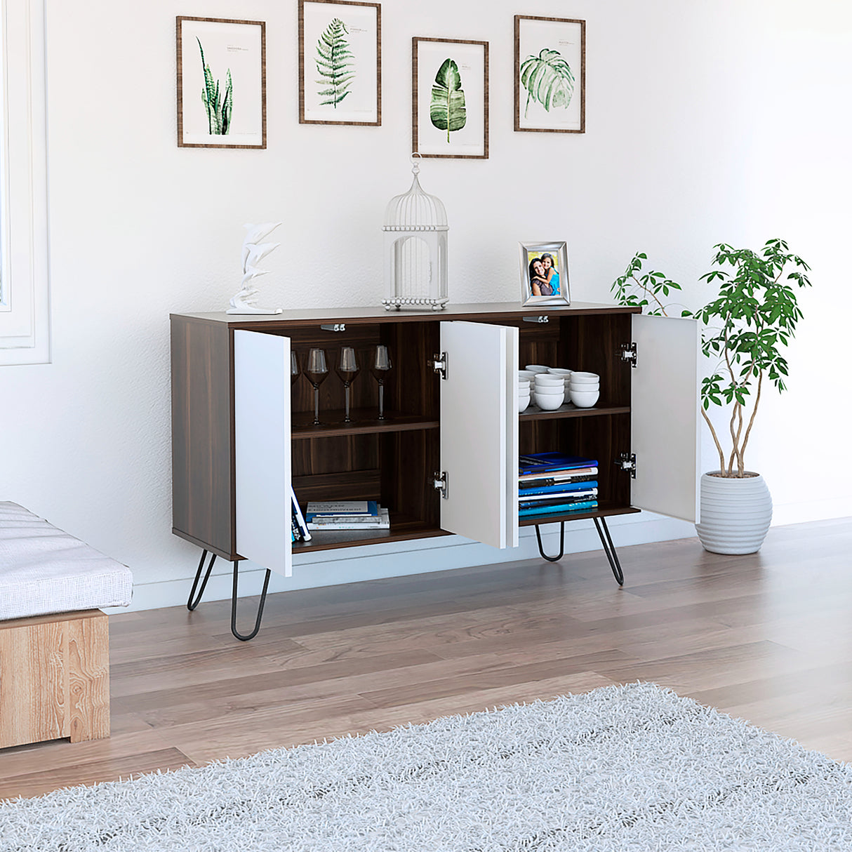 Bifé Vassel Habano y Blanco 117.1x75.6cm con Cuatro Puertas y con Cuatro Compartimientos - BIFES Y ARRIMOS | Bylmo