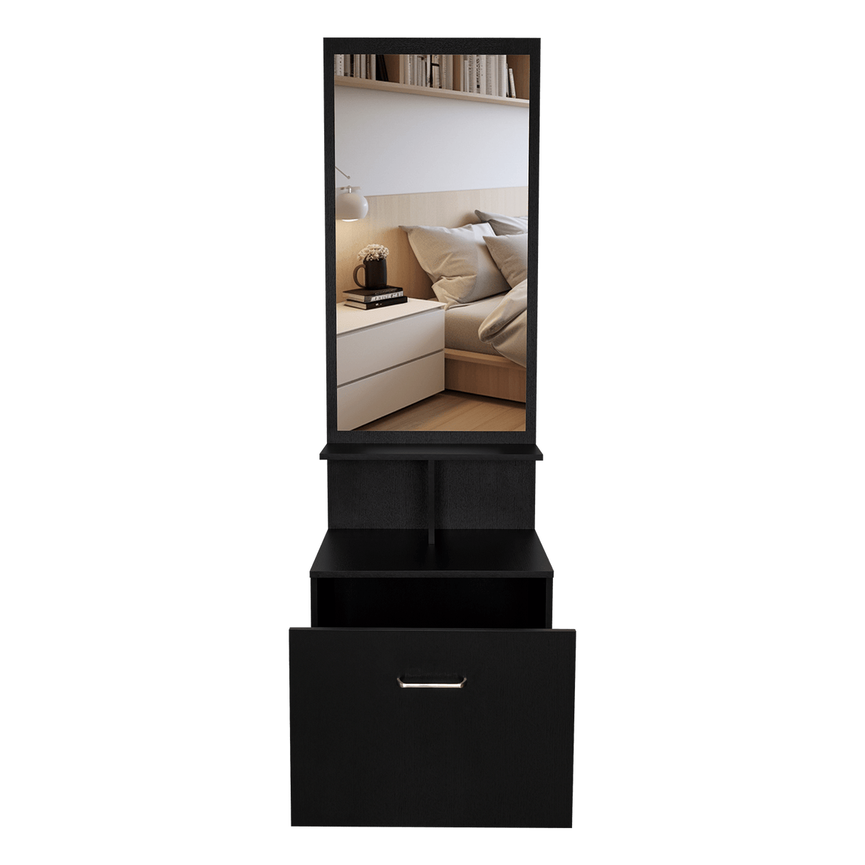 Cómoda Tulum Wengue y Blanco 54 cm con Espejo y Un Cajón - Cajoneras | Bylmo