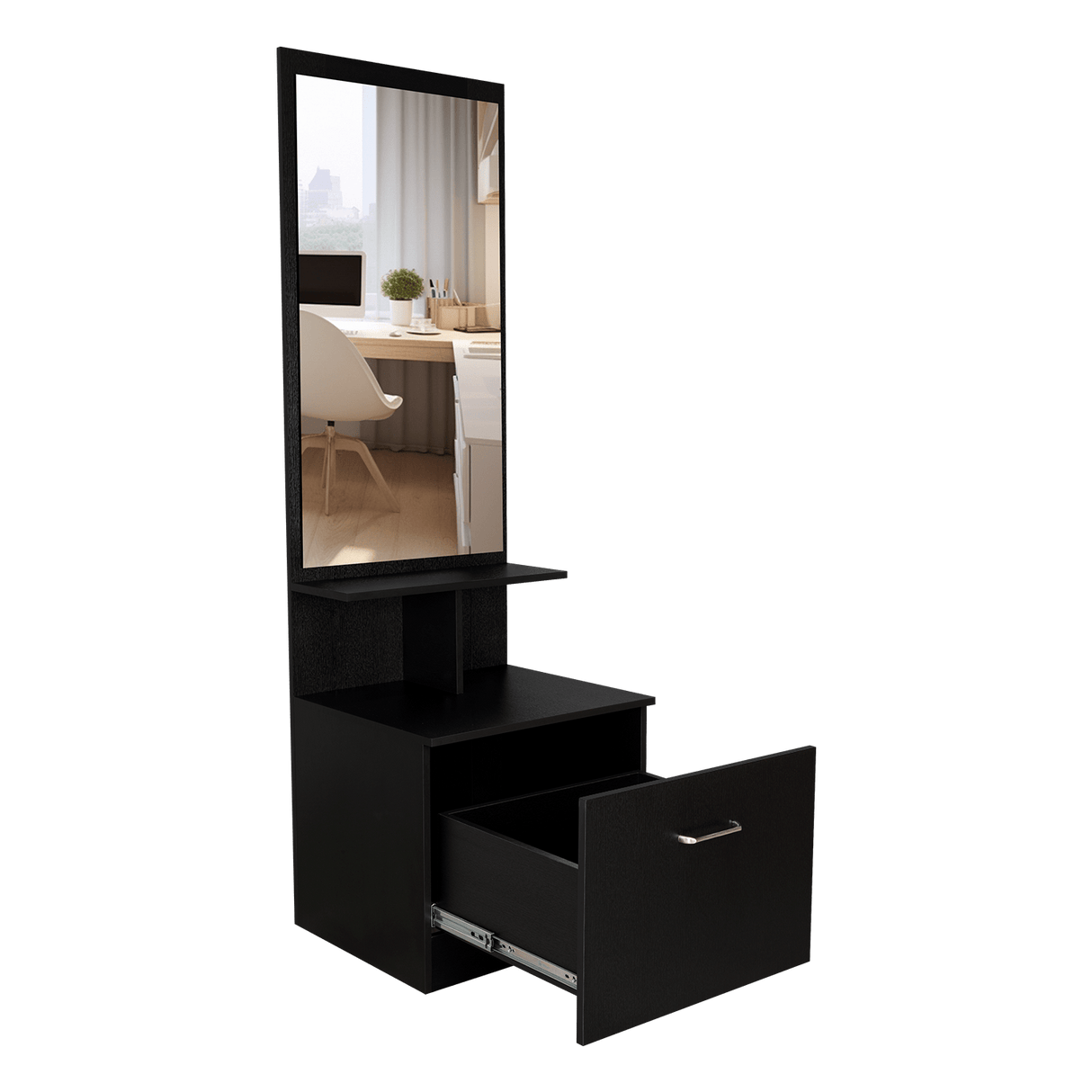 Cómoda Tulum Wengue y Blanco 54 cm con Espejo y Un Cajón - Cajoneras | Bylmo