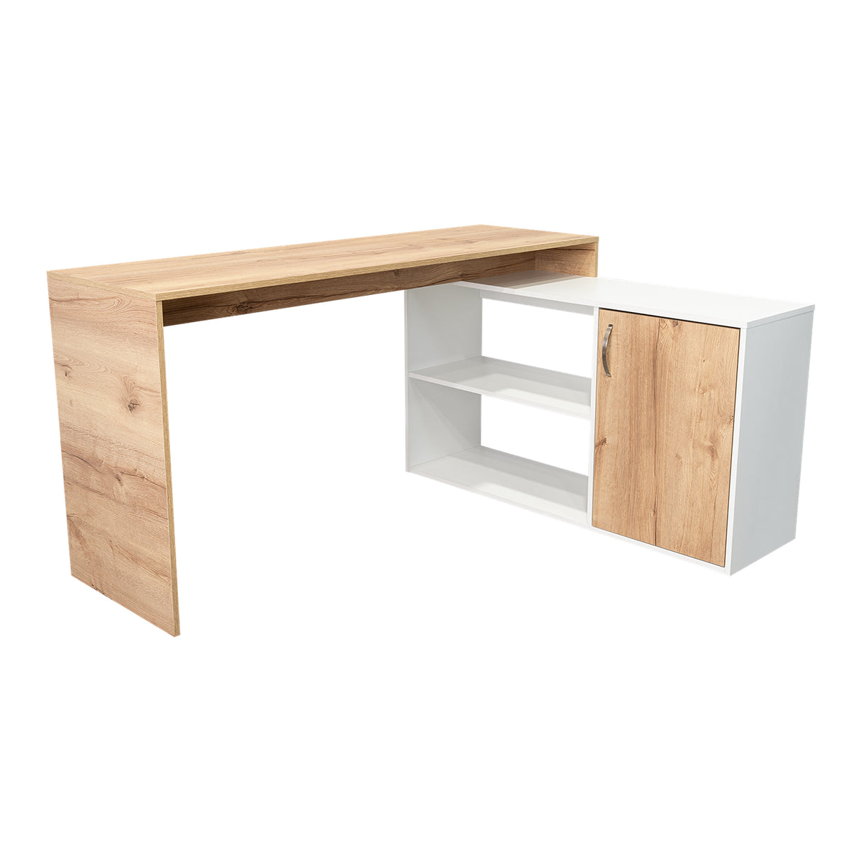 Escritorio en L Axis Duna y Blanco 151.5x76.5cm sin Cajones y con Organizador de Libros - Escritorios y Archivadores | Bylmo