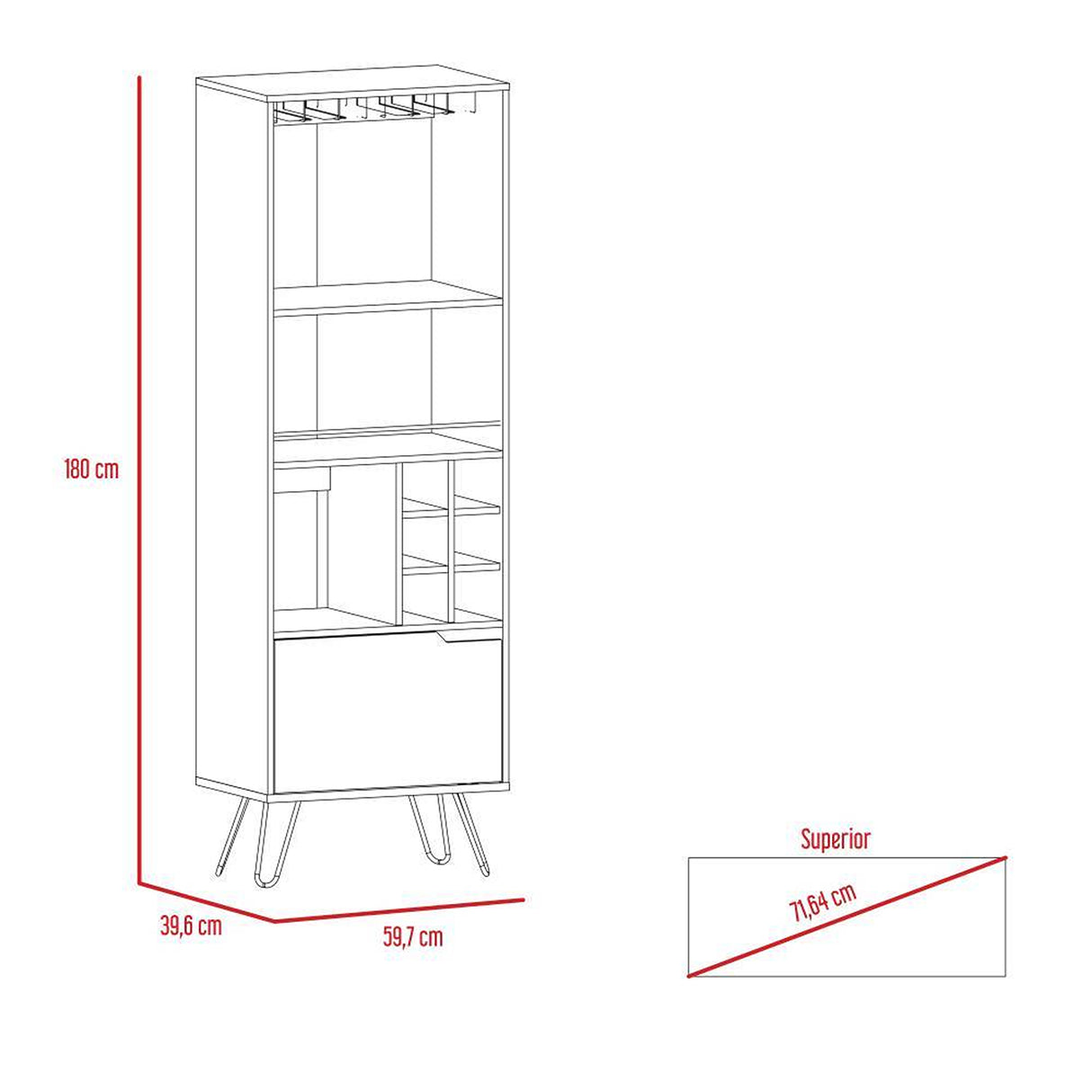 Bar Audra Duna y Wengue 59.7x180cm con Cuatro Compartimientos con Seis Portacopas y con Seis Portabotellas - Bares | Bylmo