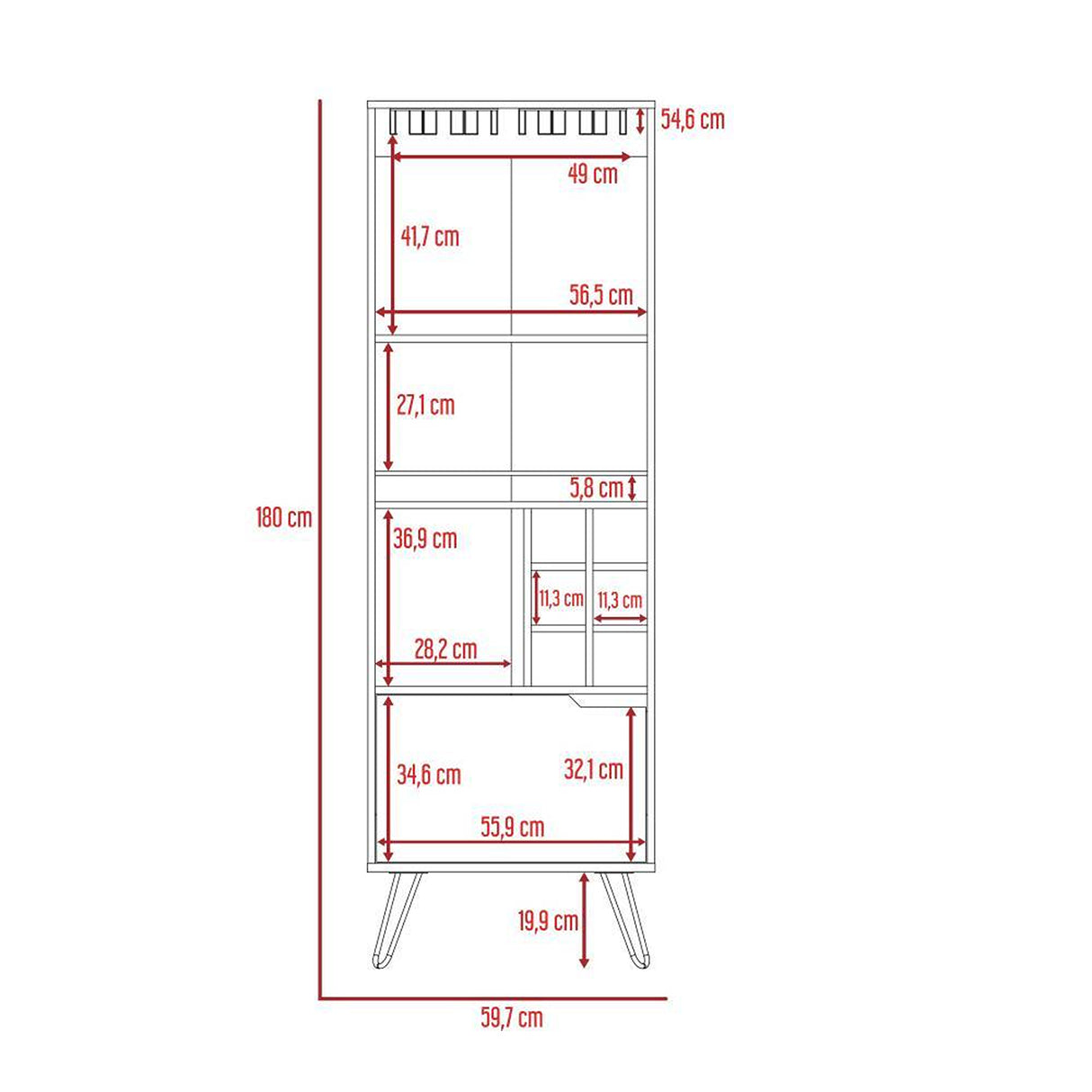 Bar Audra Duna y Wengue 59.7x180cm con Cuatro Compartimientos con Seis Portacopas y con Seis Portabotellas - Bares | Bylmo