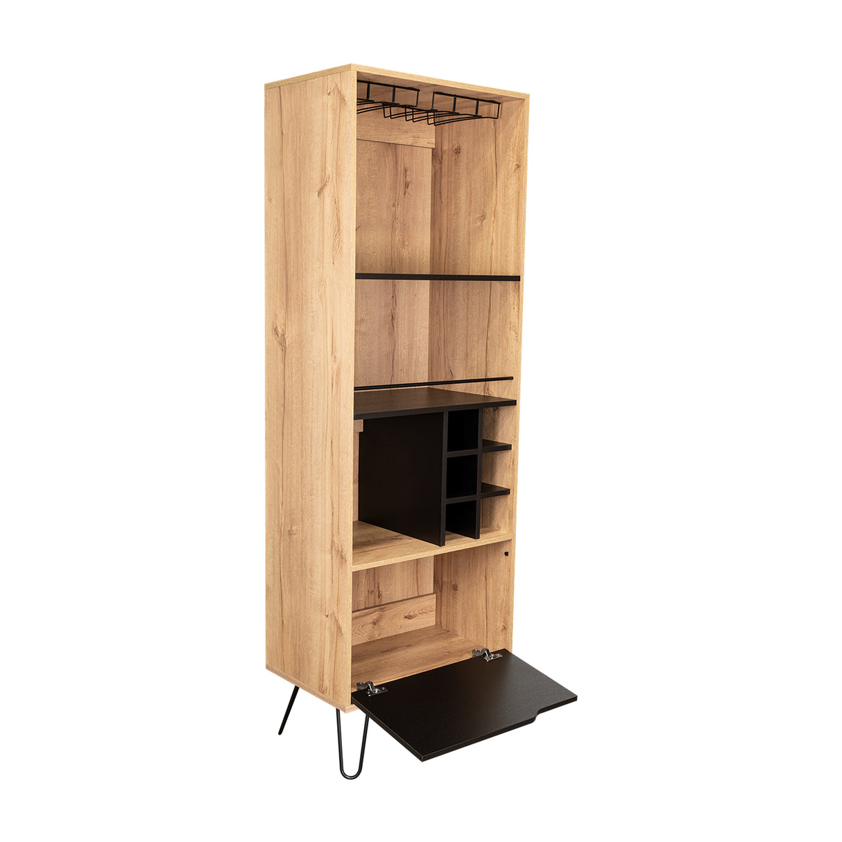 Bar Audra Duna y Wengue 59.7x180cm con Cuatro Compartimientos con Seis Portacopas y con Seis Portabotellas - Bares | Bylmo