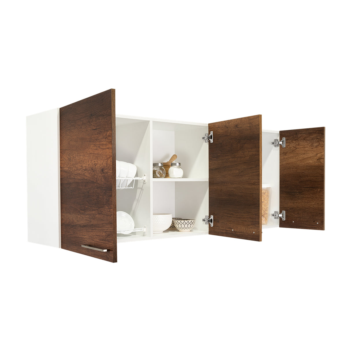 Mueble Superior de Cocina Blanco y Caramelo 150x60cm con Un Entrepaño y con Cuatro Puertas - Cocinas | Bylmo