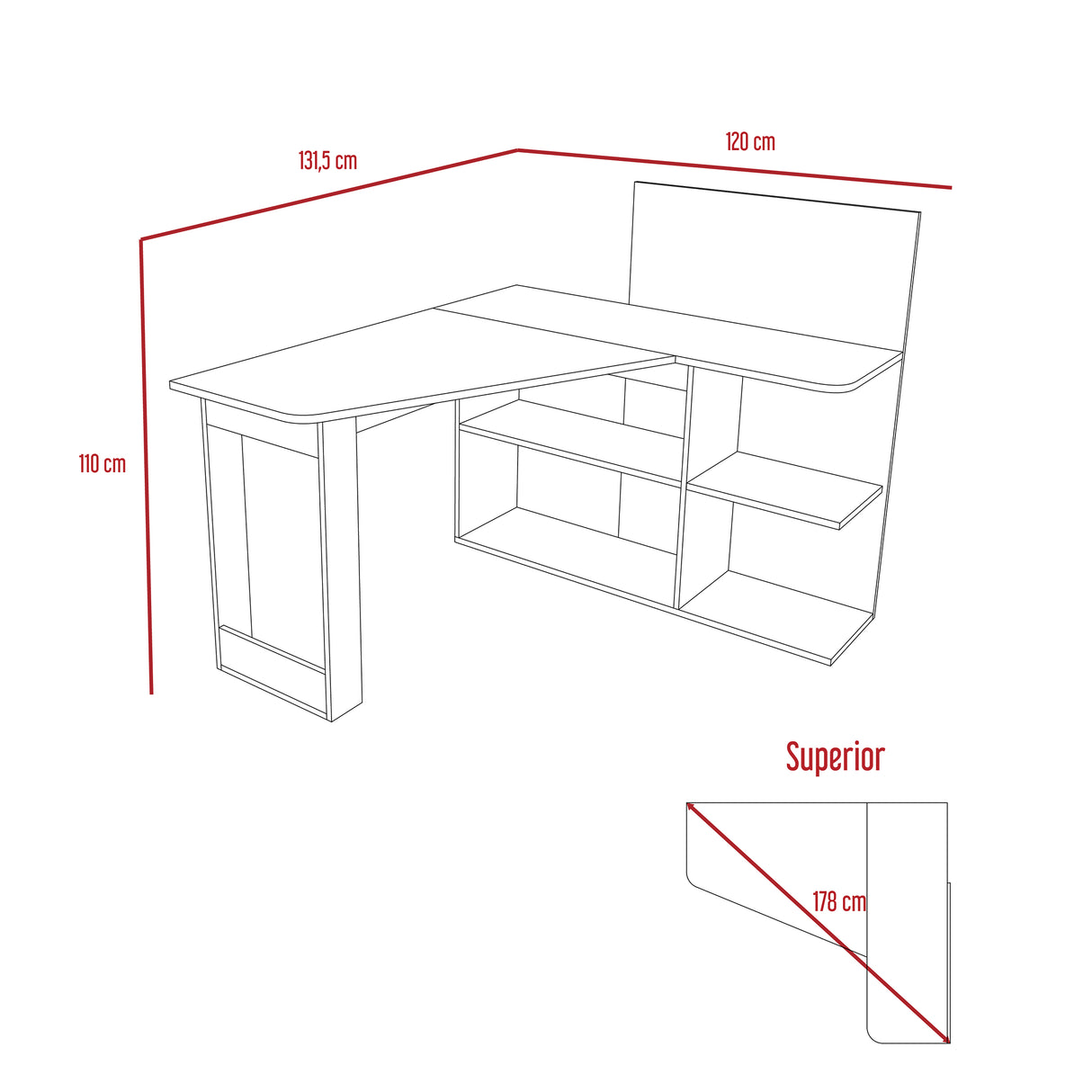 Escritorio en L Masai Taupe y Duna 131.5x110.6cm sin Cajones y con Organizador de Libros - Escritorios y Archivadores | Bylmo