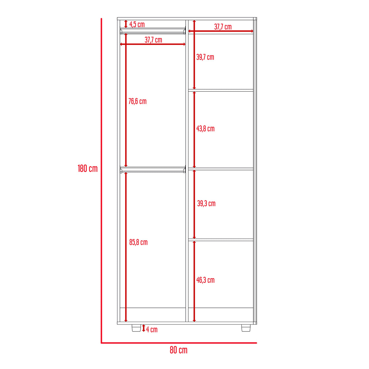 Closet Tera Wengue 80x180cm sin Cajones con 3 Entrepaños