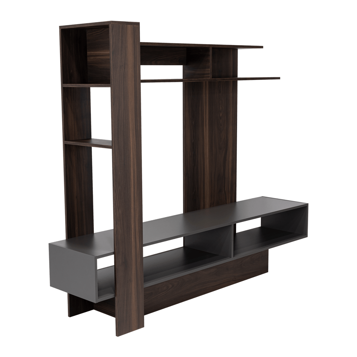 Centro de Entretenimiento Flamencp Habano y Plomo 180x152.2cm para TV Hasta 55 Pulgadas y con Cuatro Compartimientos - Muebles para TV | Bylmo