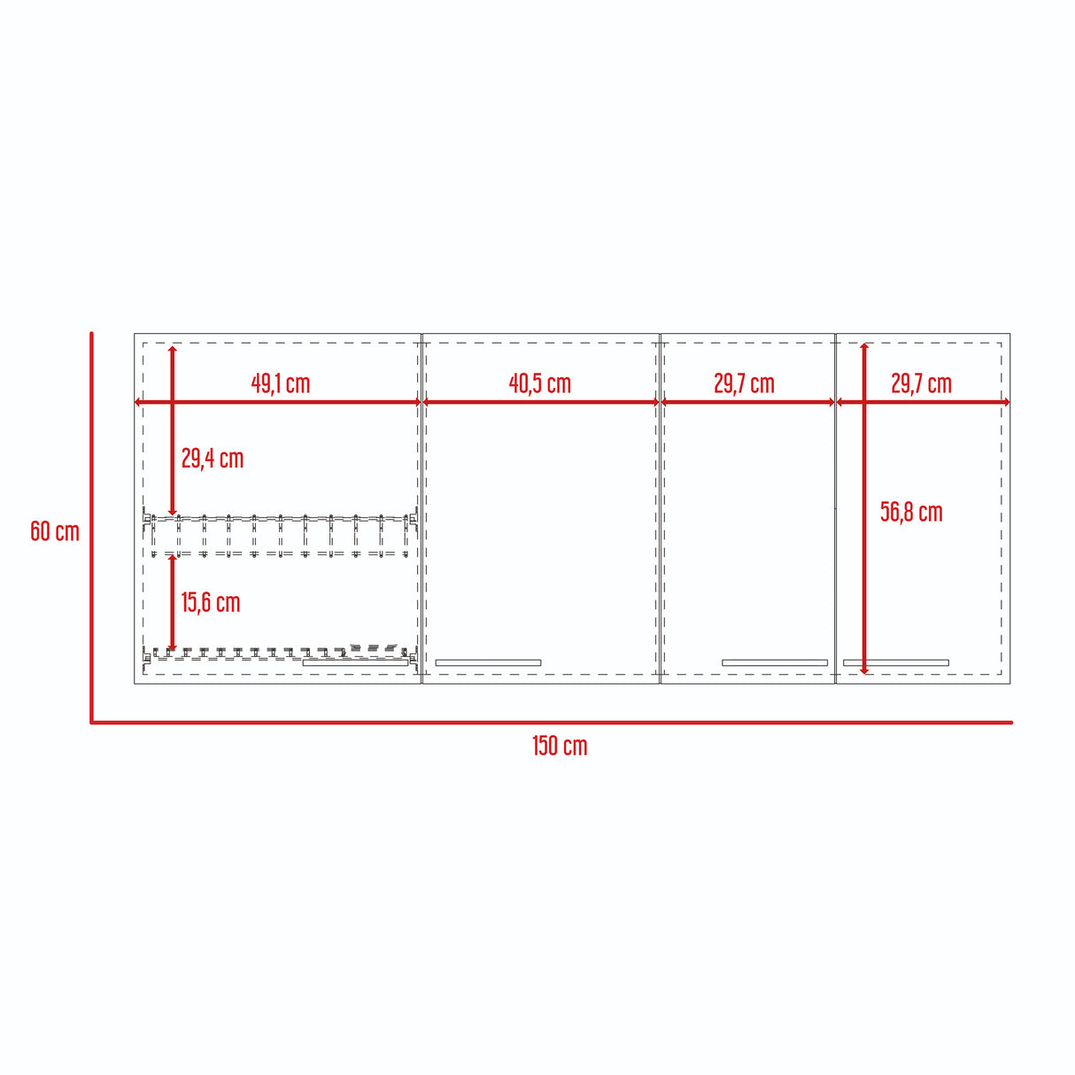 Mueble Superior de Cocina Blanco y Wengue 150x60cm con Un Entrepaño y con Cuatro Puertas - Cocinas | Bylmo