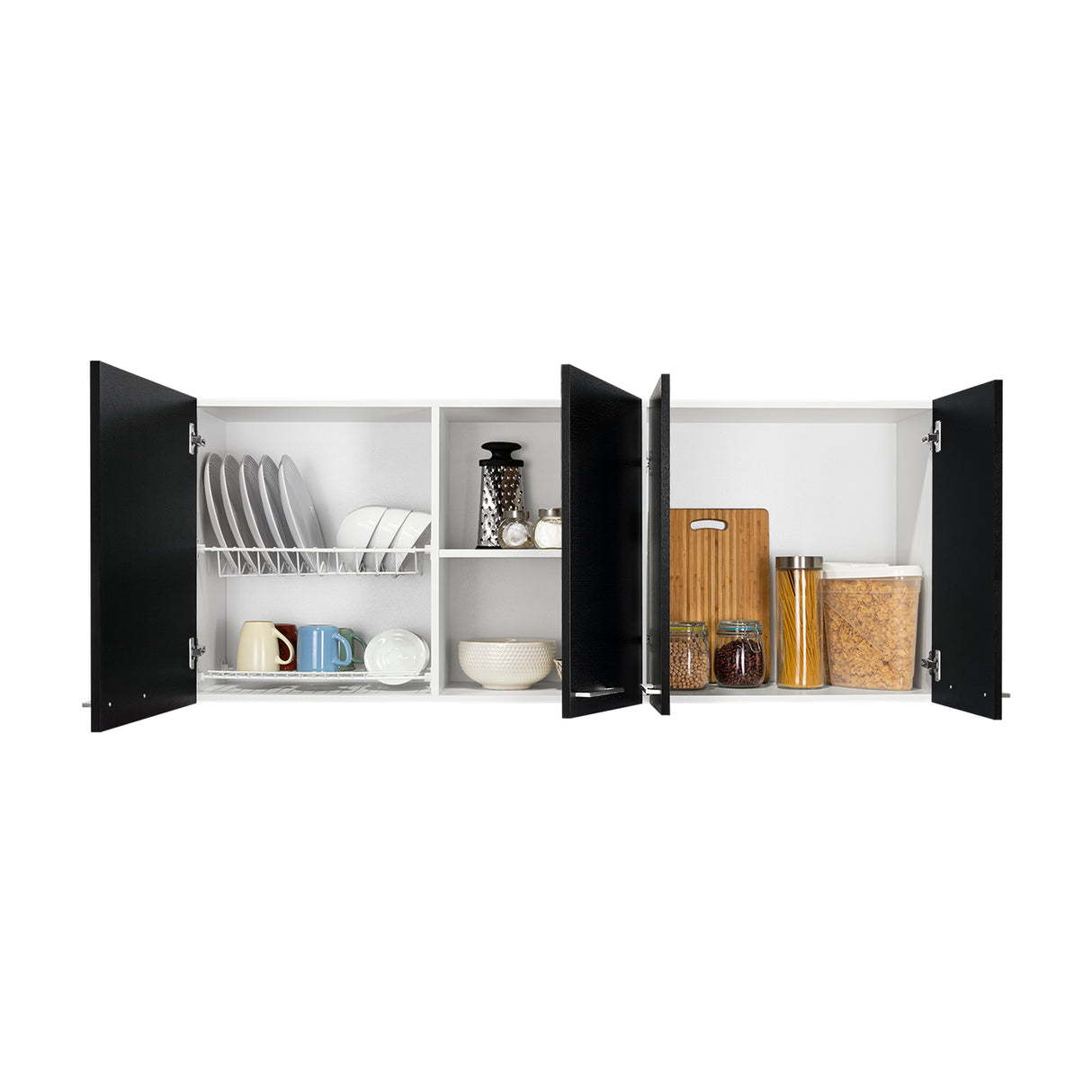 Mueble Superior de Cocina Blanco y Wengue 150x60cm con Un Entrepaño y con Cuatro Puertas - Cocinas | Bylmo
