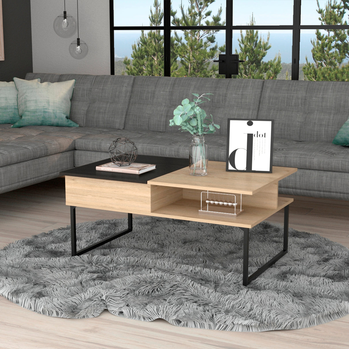 Mesa de Centro 5G rovere y Wengue 105.1x45.7cm Rectangular Extensible con Compartimiento - MESAS DE CENTRO | Bylmo