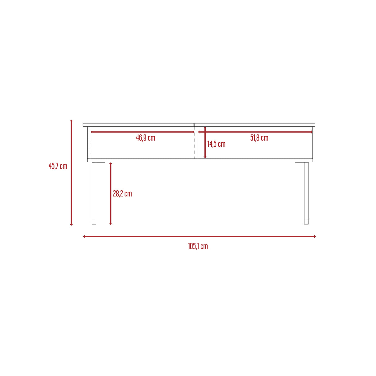 Mesa de Centro 5G rovere y Wengue 105.1x45.7cm Rectangular Extensible con Compartimiento - MESAS DE CENTRO | Bylmo