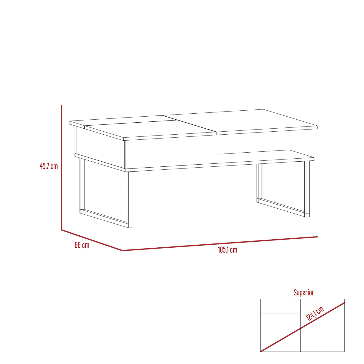 Mesa de Centro 5G rovere y Wengue 105.1x45.7cm Rectangular Extensible con Compartimiento - MESAS DE CENTRO | Bylmo