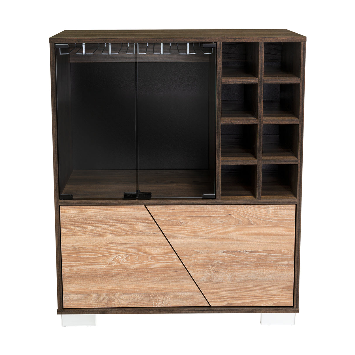 Bar Fraktal Habano y Miel 94.9x78.8cm con Dos Compartimientos con Seis Portacopas y con Ocho Portabotellas - Bares | Bylmo