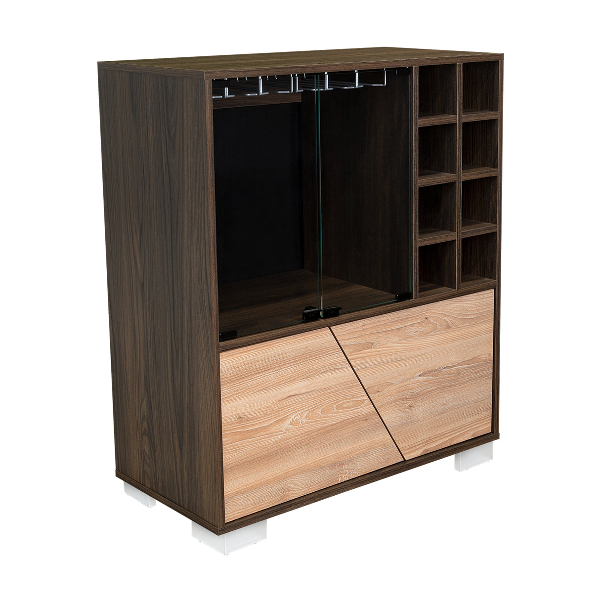 Bar Fraktal Habano y Miel 94.9x78.8cm con Dos Compartimientos con Seis Portacopas y con Ocho Portabotellas - Bares | Bylmo