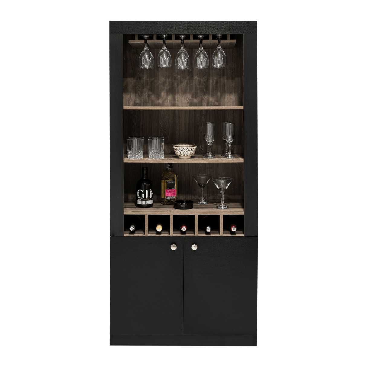 Bar Bellagio Wengue 75x175cm con Un Cajón y con Cinco Portabotellas - Bares | Bylmo