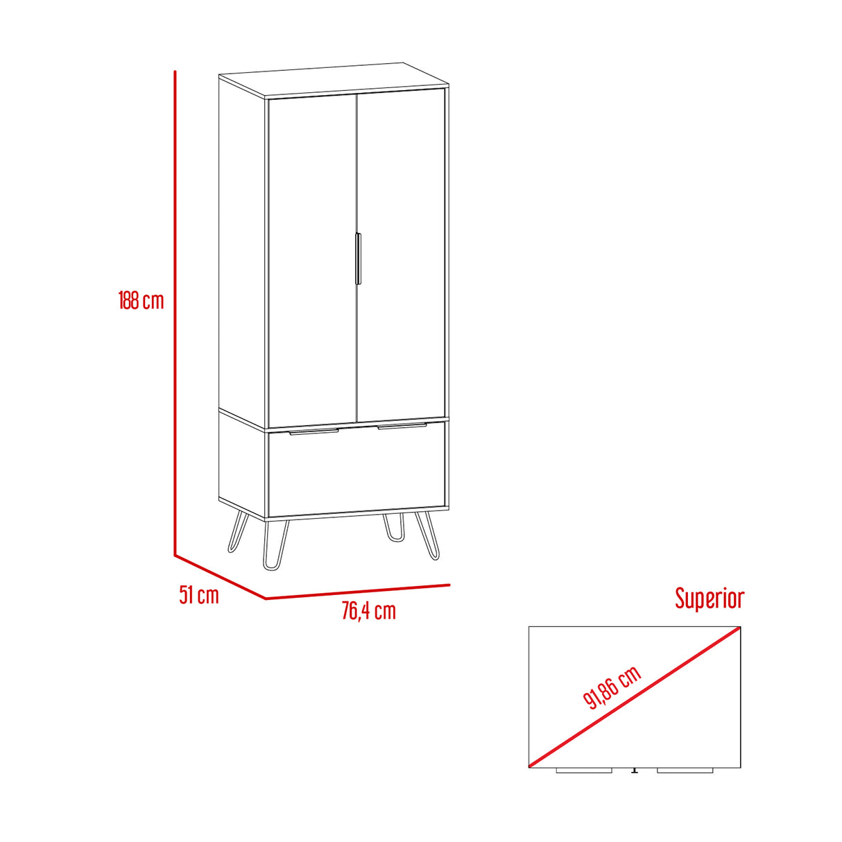 Closet Augusta Duna y Wengue 76.4x188cm con 1 Cajón y con Colgadero de Ropa - Closets | Bylmo
