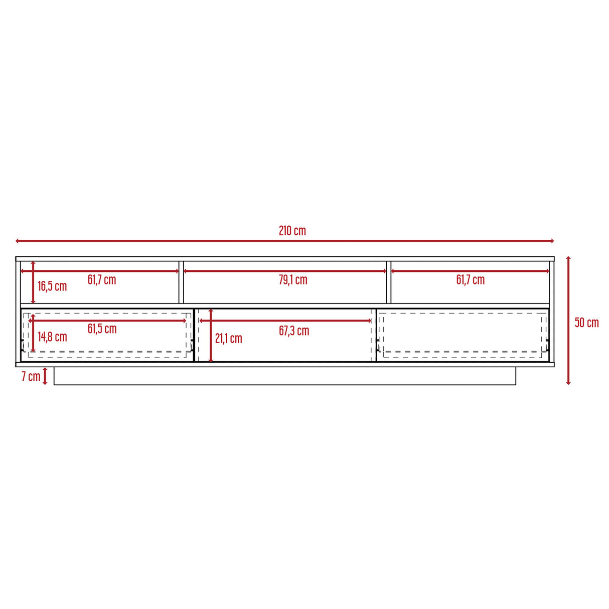 Rack de TV Bellagio Siena 210x50cm para TV Hasta 90 Pulgadas y con Cuatro Compartimientos - Muebles para TV | Bylmo