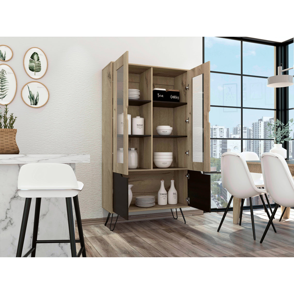 Alacena Audra Duna y Wengue 94.7x180cm sin Cajones y con Cuatro Puertas - Muebles Organizadores | Bylmo