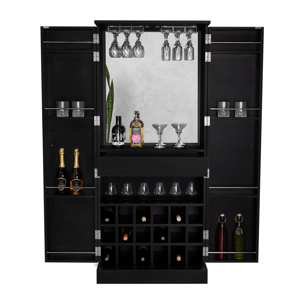 Bar Malbec Wengue 75x175cm con Un Cajón y con Dieciocho Portabotellas - Bares | Bylmo