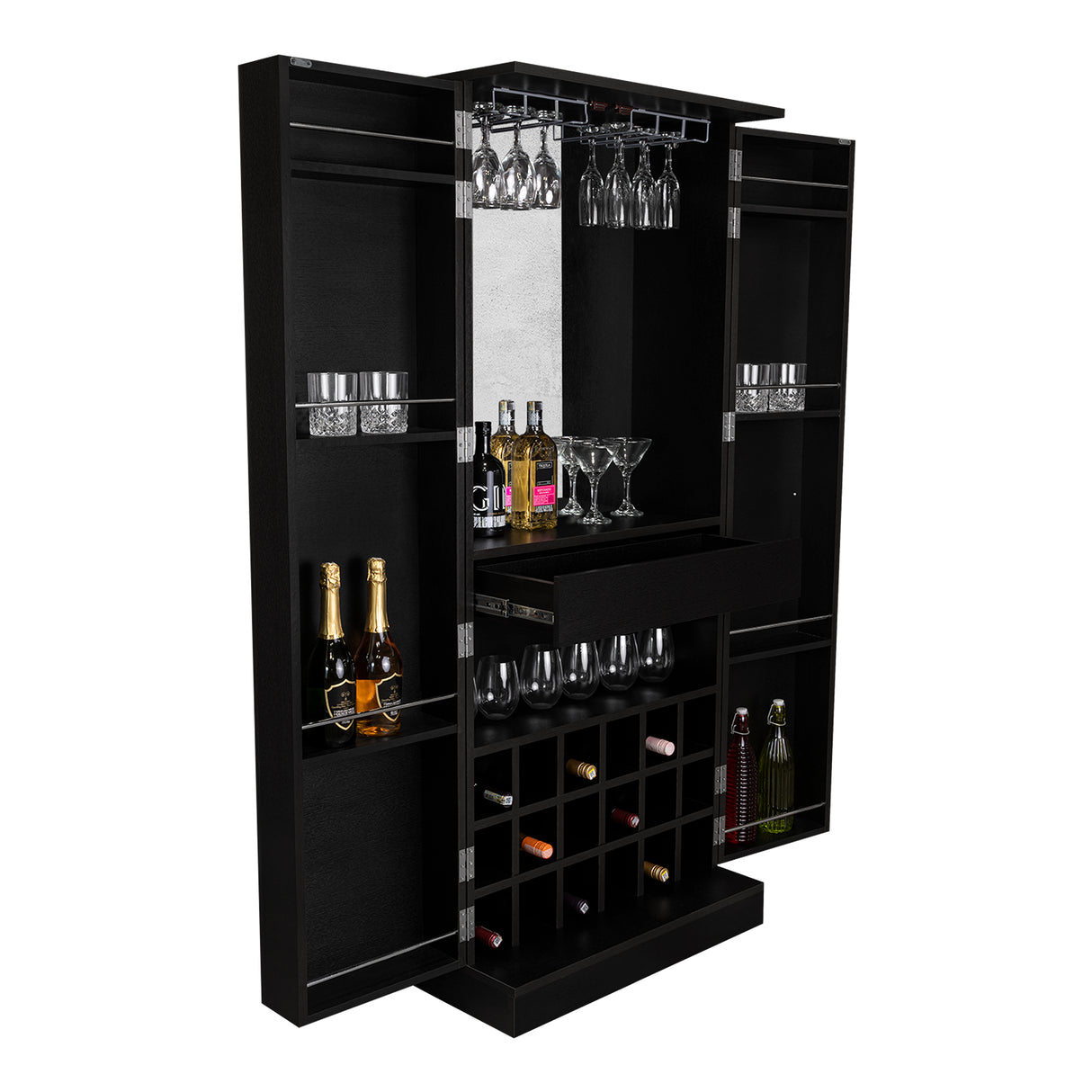 Bar Malbec Wengue 75x175cm con Un Cajón y con Dieciocho Portabotellas - Bares | Bylmo