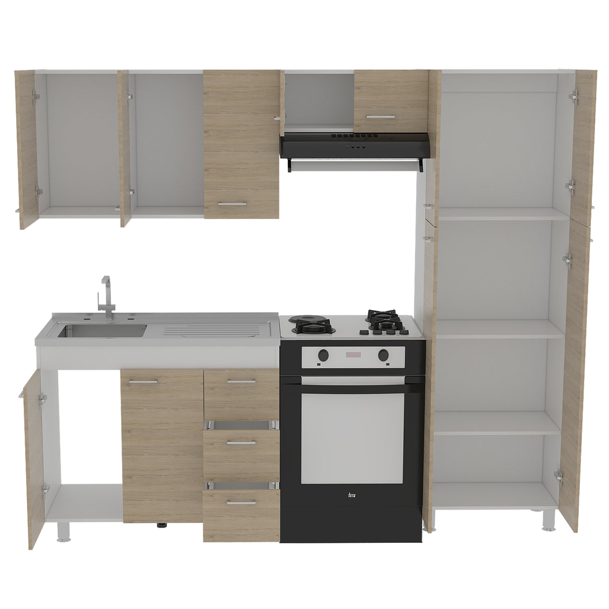 Cocina Ferreti Blanco y Rovere 100x86.5cm con Mesón de Acero Inoxidable Lado Izquierdo y sin Estufa - COCINAS | Bylmo