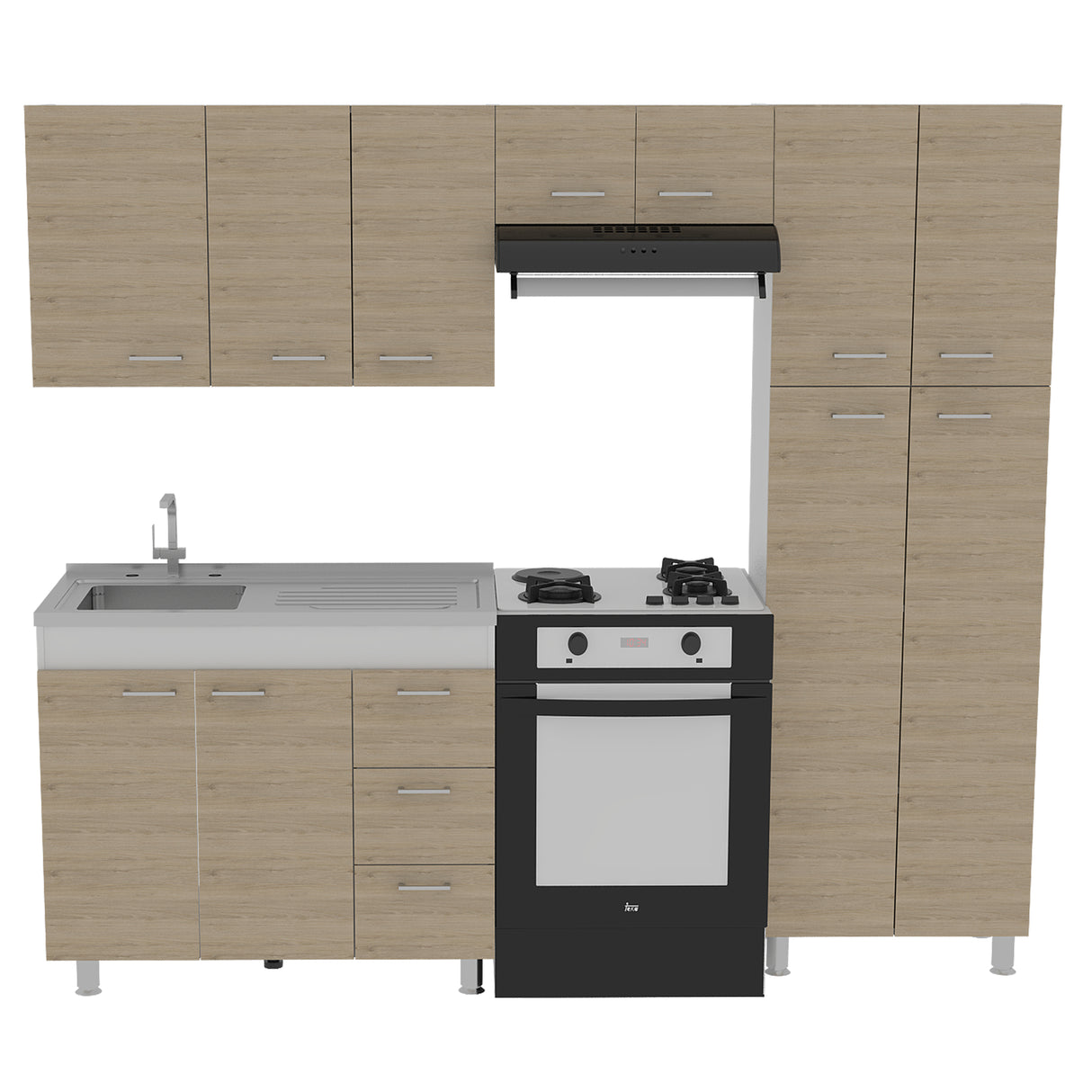 Cocina Ferreti Blanco y Rovere 100x86.5cm con Mesón de Acero Inoxidable Lado Izquierdo y sin Estufa - COCINAS | Bylmo