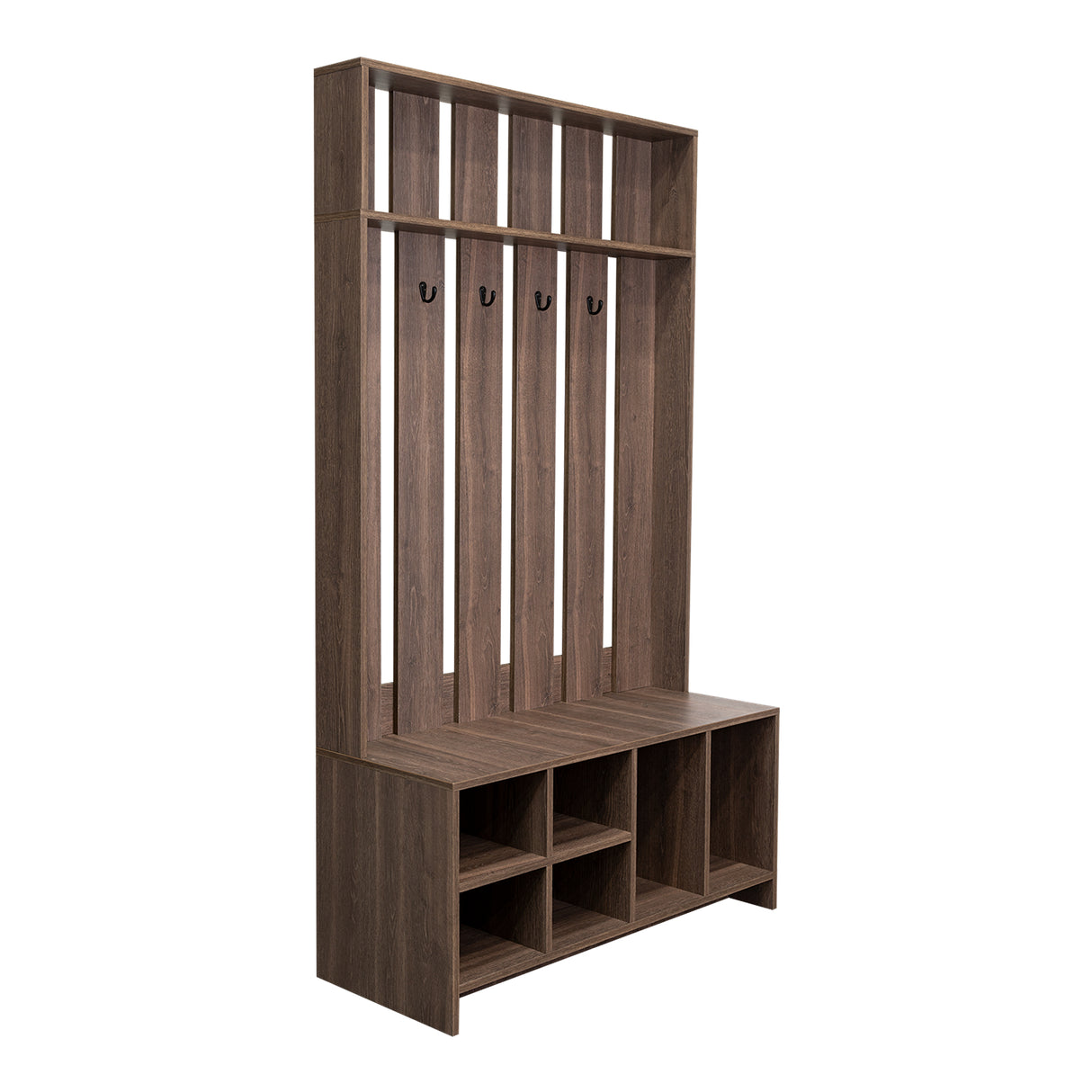 Mueble Recibidor Beijing Coñac 96.8x172.6cm con Seis Compartimientos y Cuatro Perchos - Repisas y Percheros | Bylmo