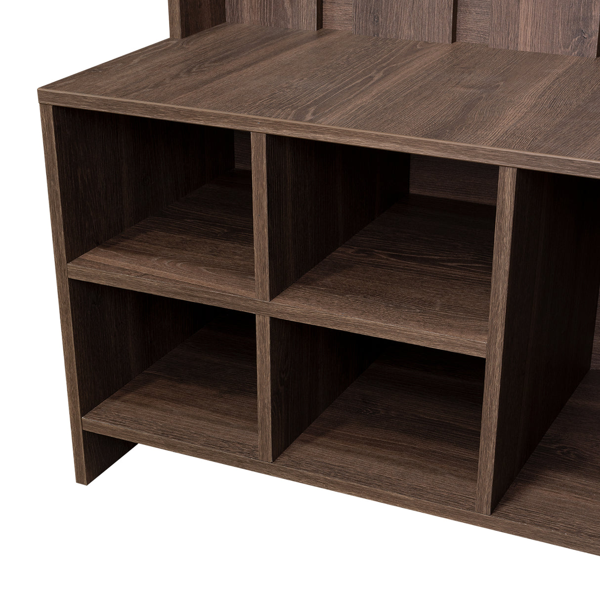 Mueble Recibidor Beijing Coñac 96.8x172.6cm con Seis Compartimientos y Cuatro Perchos - Repisas y Percheros | Bylmo