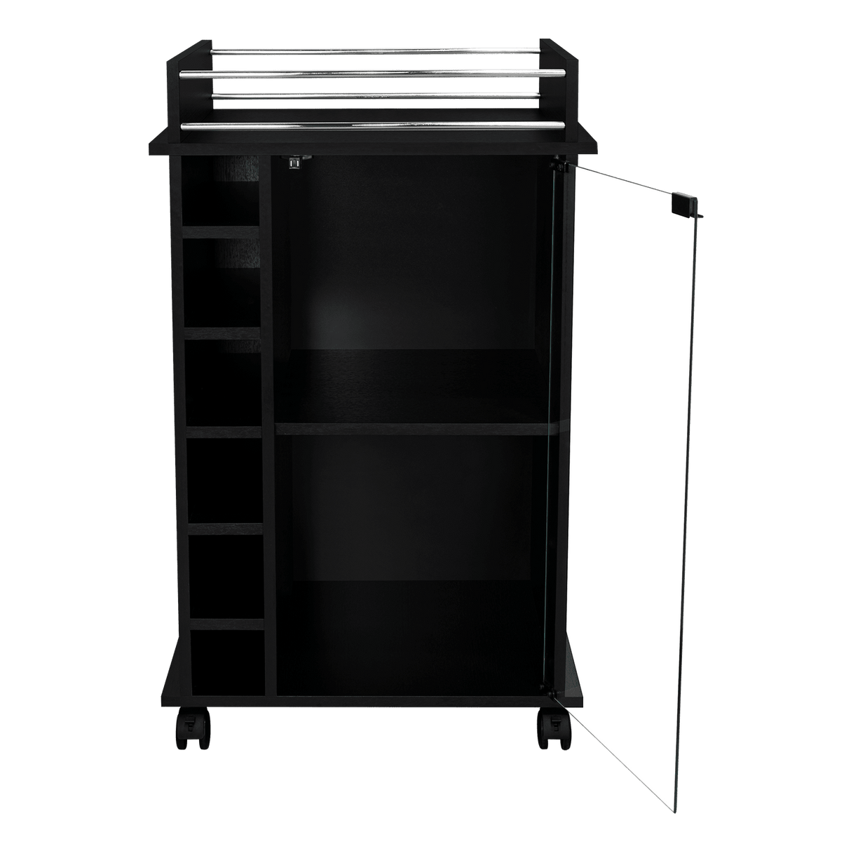 Bar Dukat Wengue 55x89cm con Dos Compartimientos con Seis Portabotellas y con Ruedas - BARES | Bylmo