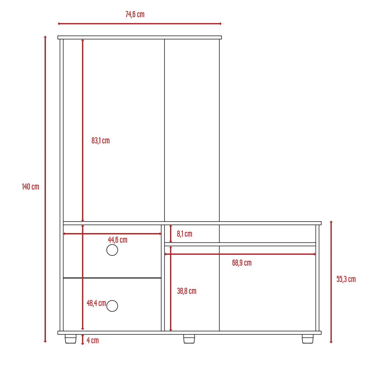 Centro de Entretenimiento Magallanes Wengue 120x140cm para TV Hasta 50" Pulgadas con Tres Compartimientos y con Ranuras para Cables