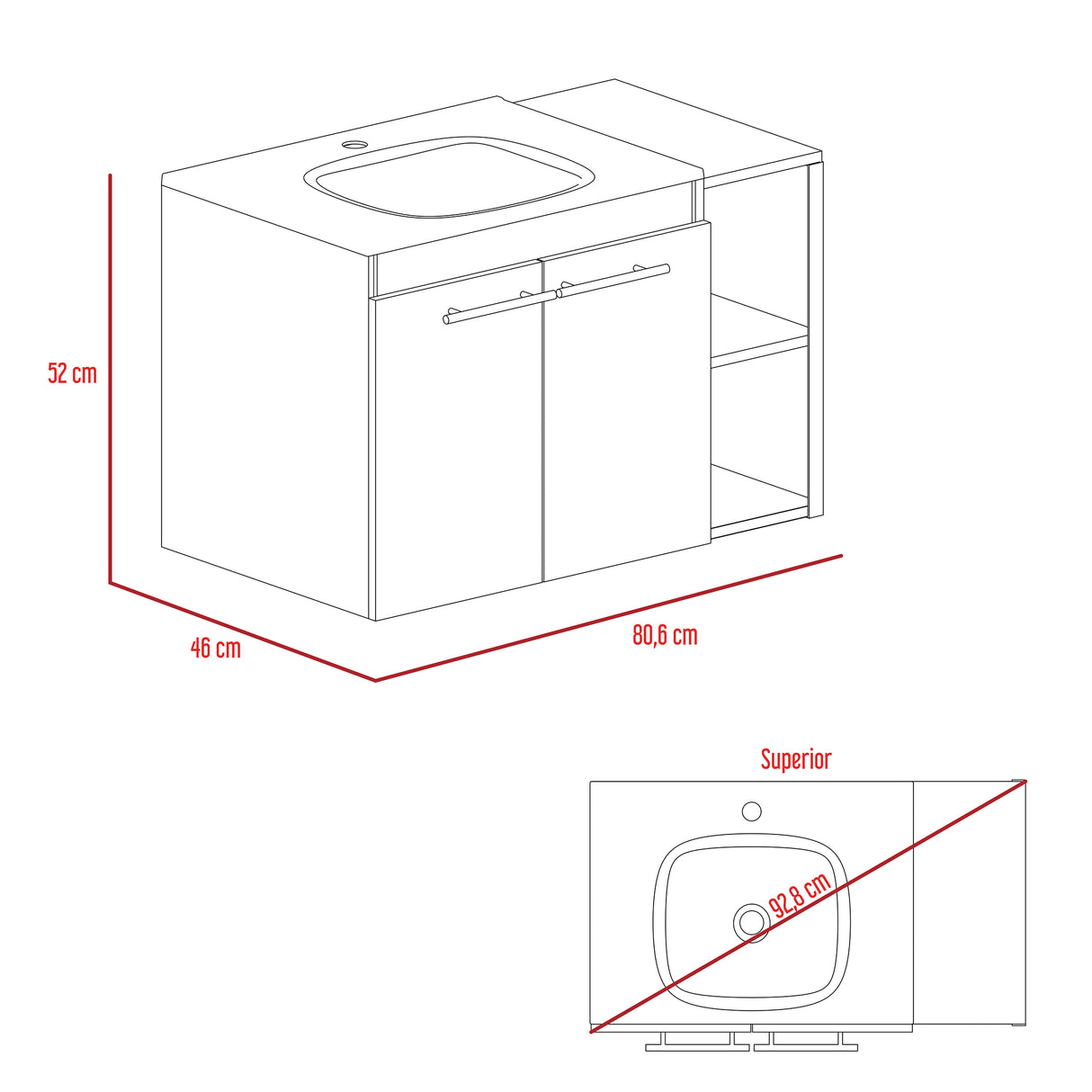 Mueble para Lavamanos Khari Duna 80x80cm Individual con Lavamanos y con con Dos Puertas - Muebles para Baño | Bylmo
