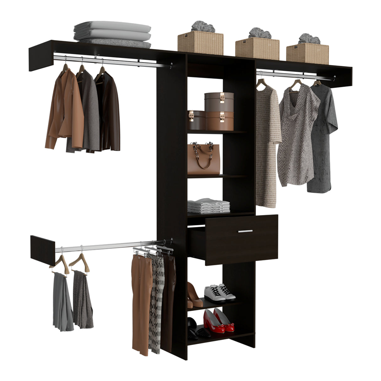 Closet Abierto Manchester Wengue 250x210.6cm con Un Cajón - CLOSETS | Bylmo