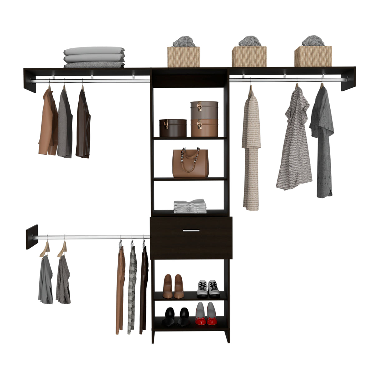 Closet Abierto Manchester Wengue 250x210.6cm con Un Cajón - CLOSETS | Bylmo