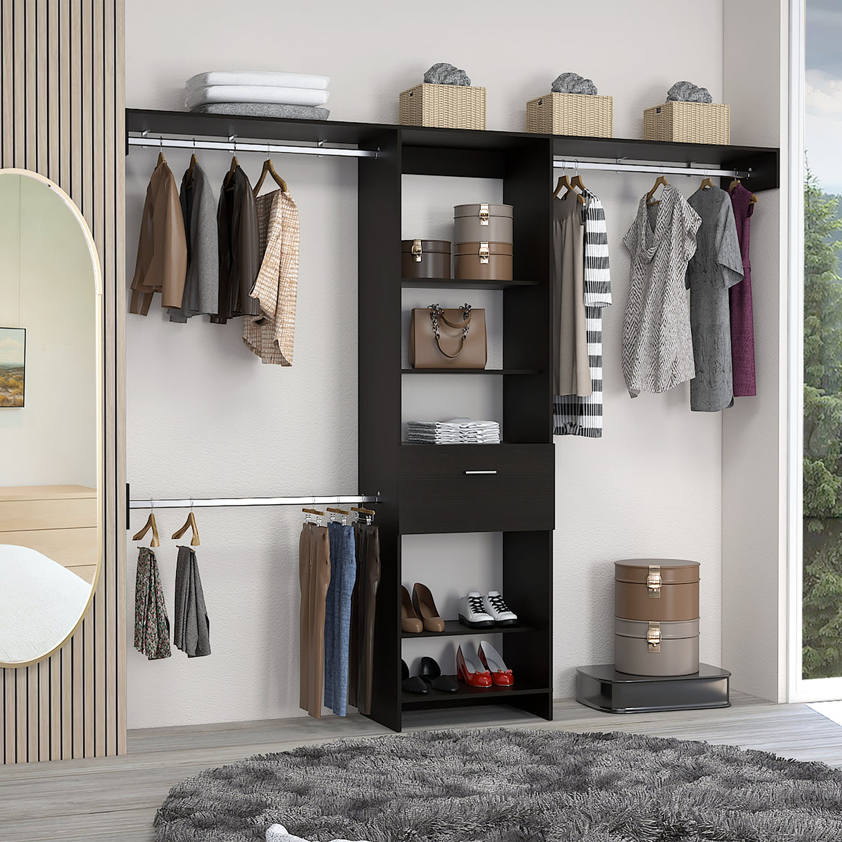 Closet Abierto Manchester Wengue 250x210.6cm con Un Cajón - CLOSETS | Bylmo