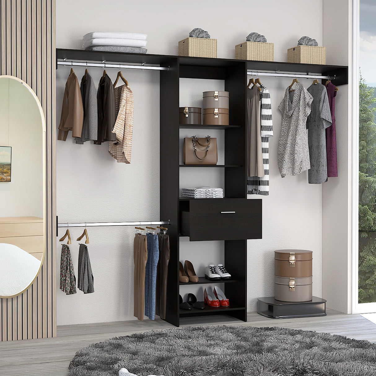 Closet Abierto Manchester Wengue 250x210.6cm con Un Cajón - CLOSETS | Bylmo