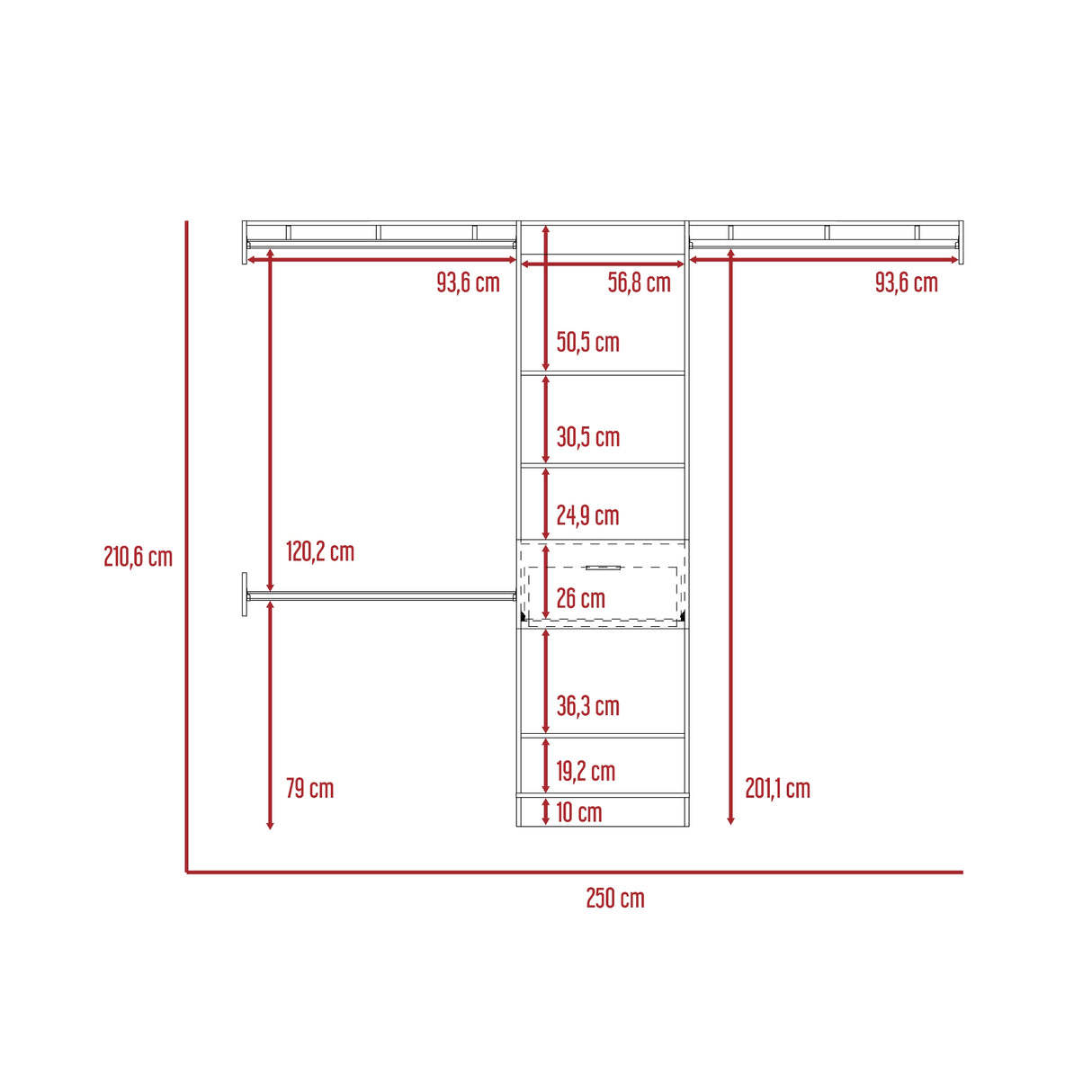 Closet Abierto Manchester Wengue 250x210.6cm con Un Cajón - CLOSETS | Bylmo