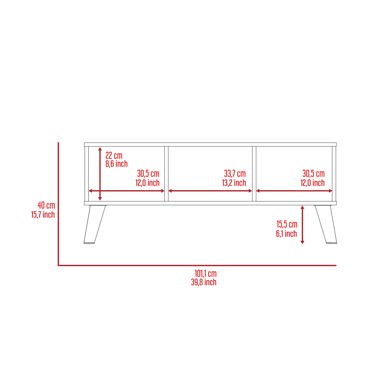 Mesa de Centro Z Coñac 101.1x40cm Rectangular con Patas y con Compartimientos - Mesas de Centro | Bylmo