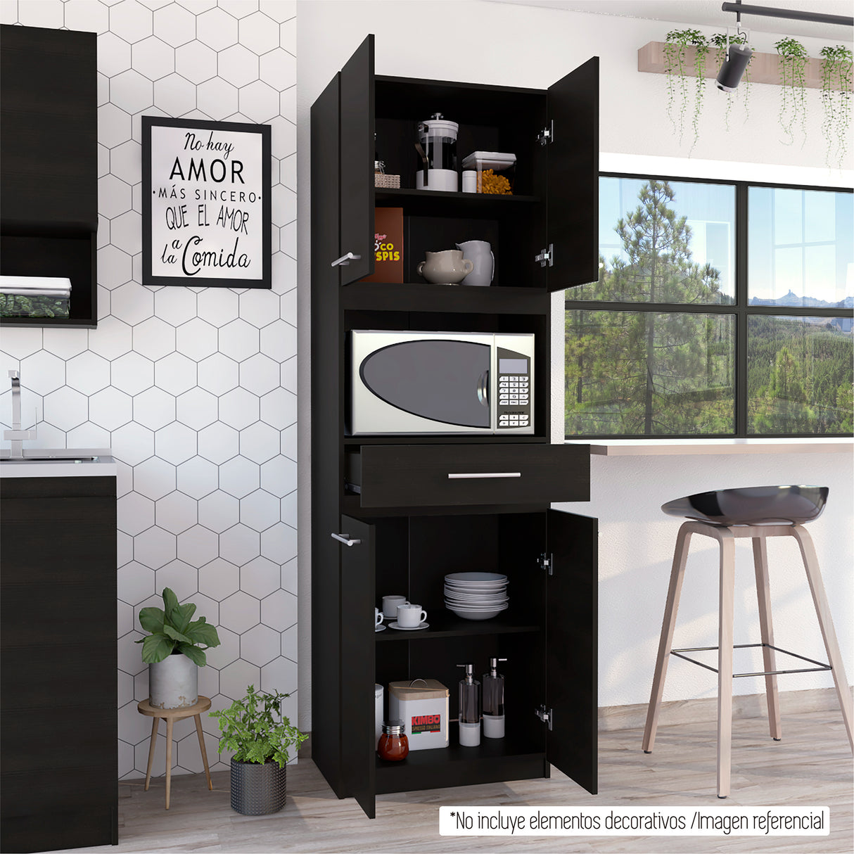 Módulo Microondas Manchester Wengue 62x197.6cm con Un Cajón y con Cuatro Puertas - ALACENAS Y MUEBLES MICROONDAS | Bylmo