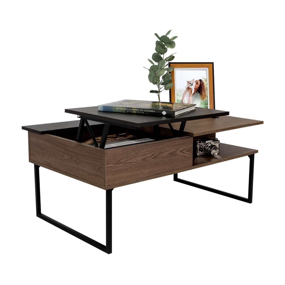 Mesa de Centro 5G Coñac y Wengue 105.1x45.7cm Rectangular Extensible con Compartimiento - MESAS DE CENTRO | Bylmo