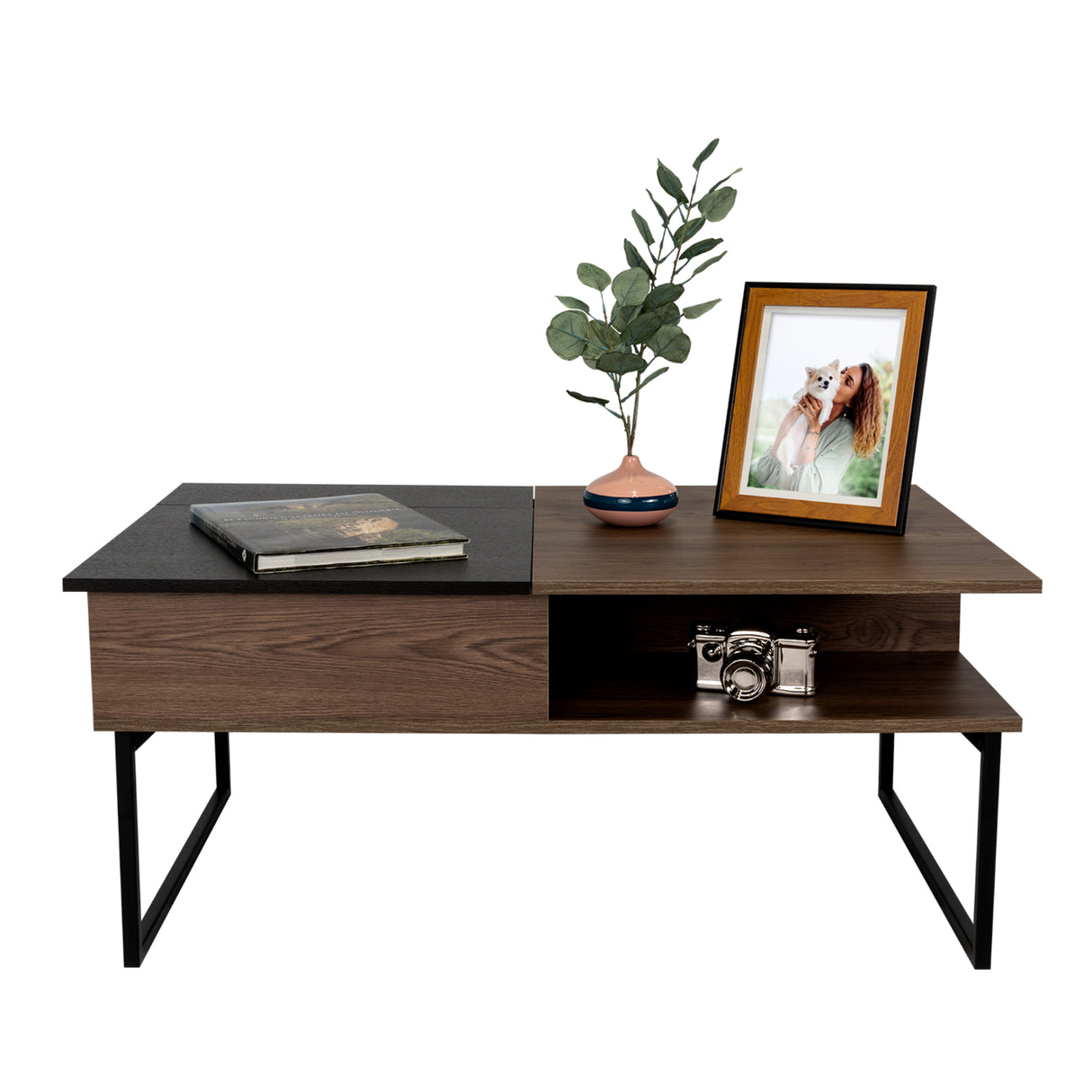 Mesa de Centro 5G Coñac y Wengue 105.1x45.7cm Rectangular Extensible con Compartimiento - MESAS DE CENTRO | Bylmo