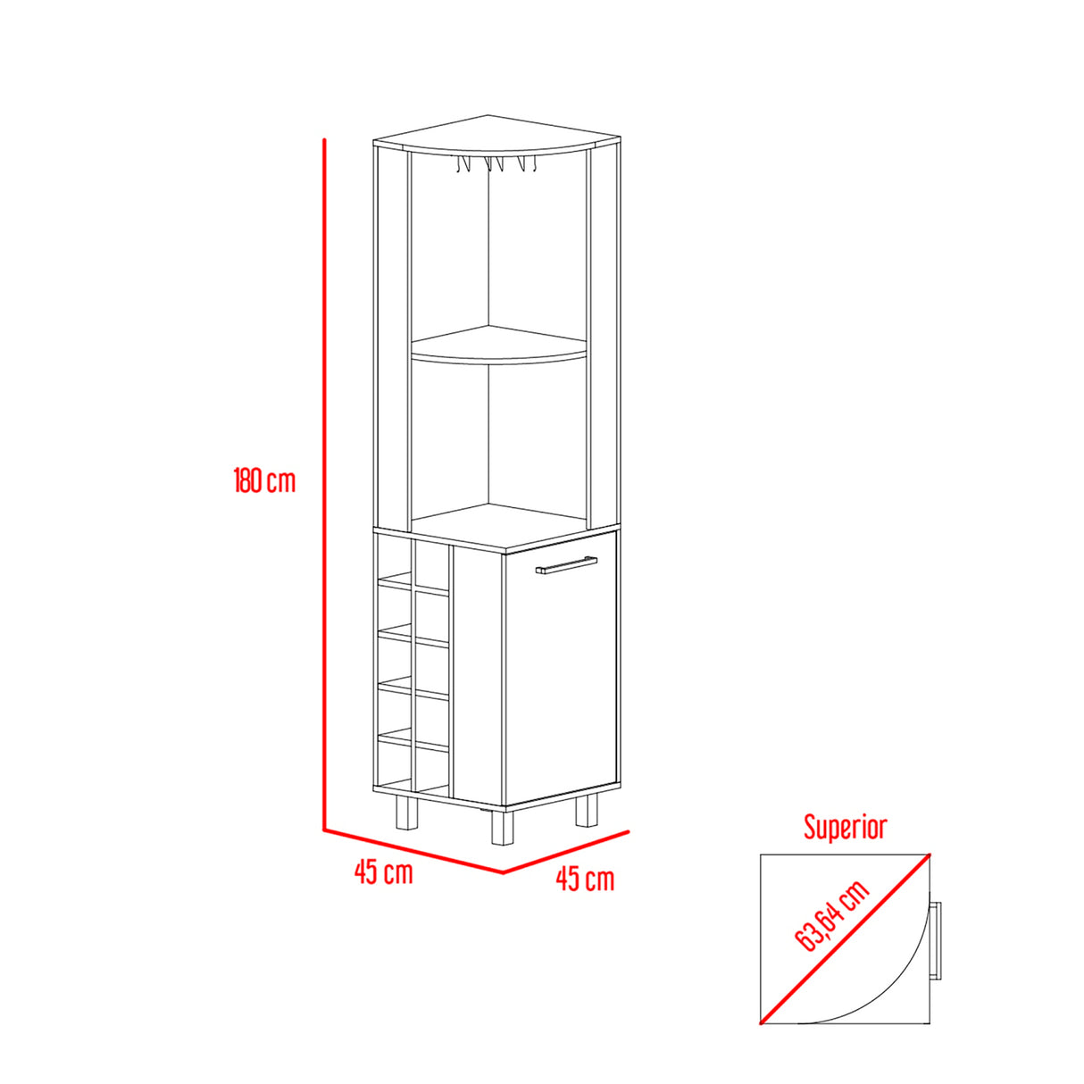 Bar Esquinero Kaia Wengue y Miel 45x180cm con Cuatro Compartimientos con Diez Portabotellas y con Patas - BARES | Bylmo