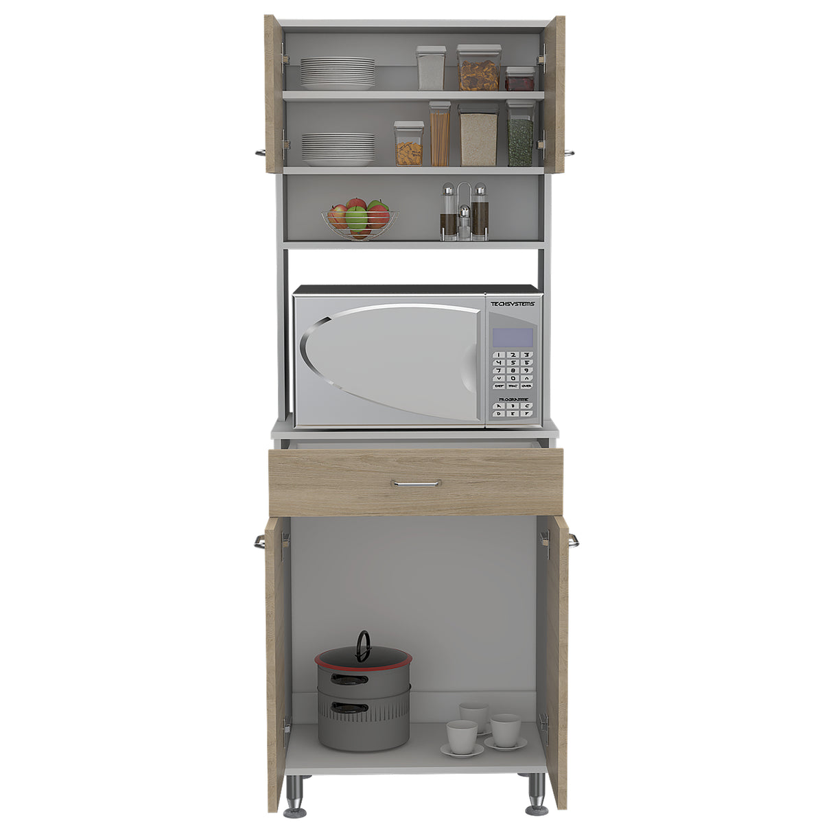 Módulo Microondas Kitchen 60 Blanco y Rovere 60x169cm con Un Cajón y con Cuatro Puertas - ALACENAS Y MUEBLES MICROONDAS | Bylmo