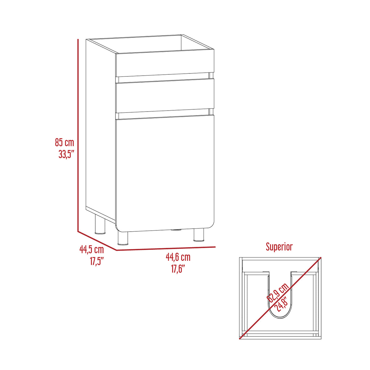 Mueble para Lavamanos Aluvia Habano 44.5x85cm Individual sin Lavamanos y con Una Puerta - MUEBLES PARA LAVAMANOS | Bylmo