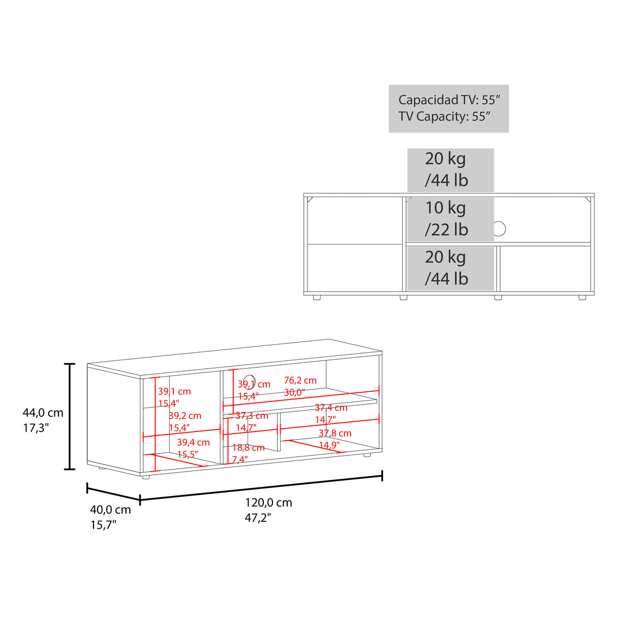 Rack de TV Noah Macadamia 120x44cm Para TV Hasta 55 Pulgadas con Un Cajón - Muebles de TV | Bylmo