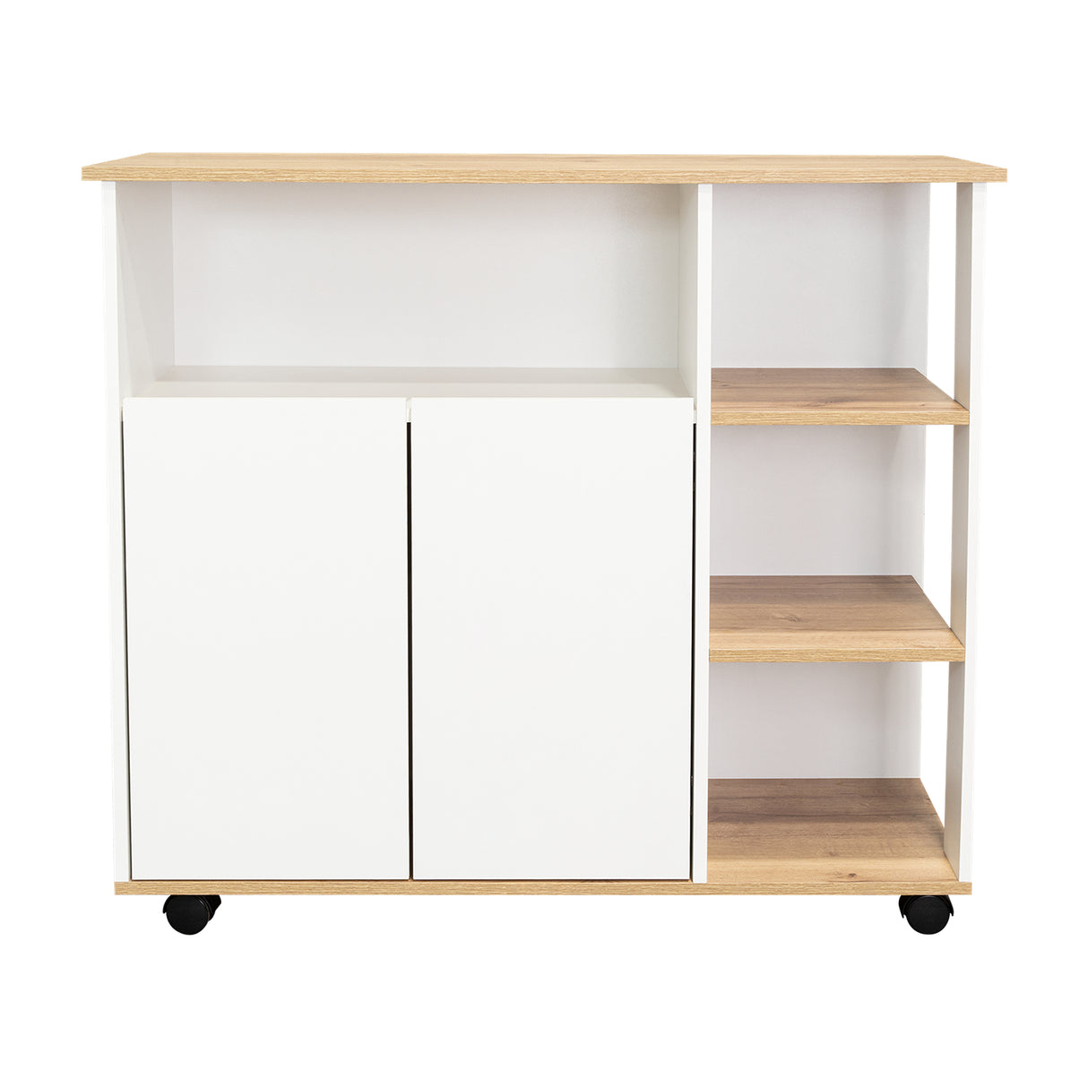 Mesón BiColor Blanco 100x90cm con Cuatro Entrepaños y Cinco Compartimientos - Barras y Muebles Auxiliares | Bylmo