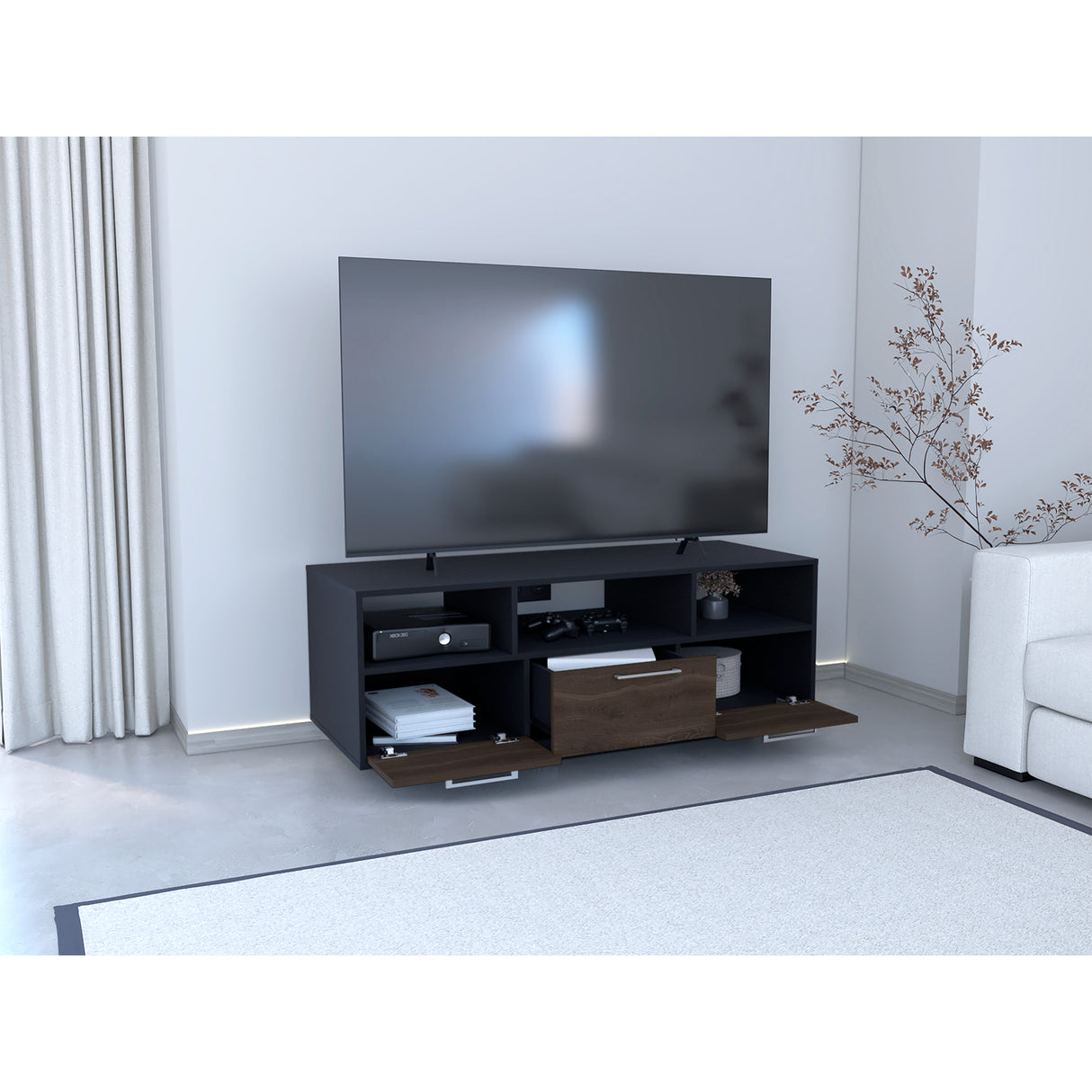 Rack de TV Wema Wengue 130x49cm Para TV Hasta 58 Pulgadas con Tres Cajones - Muebles de TV | Bylmo