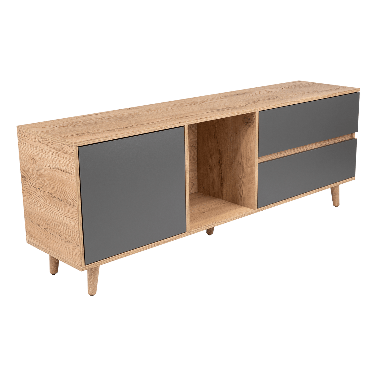 Rack de TV Salem Macadamia 158x60cm Para TV Hasta 65 Pulgadas con Tres Cajones y con Patas - Muebles de TV | Bylmo