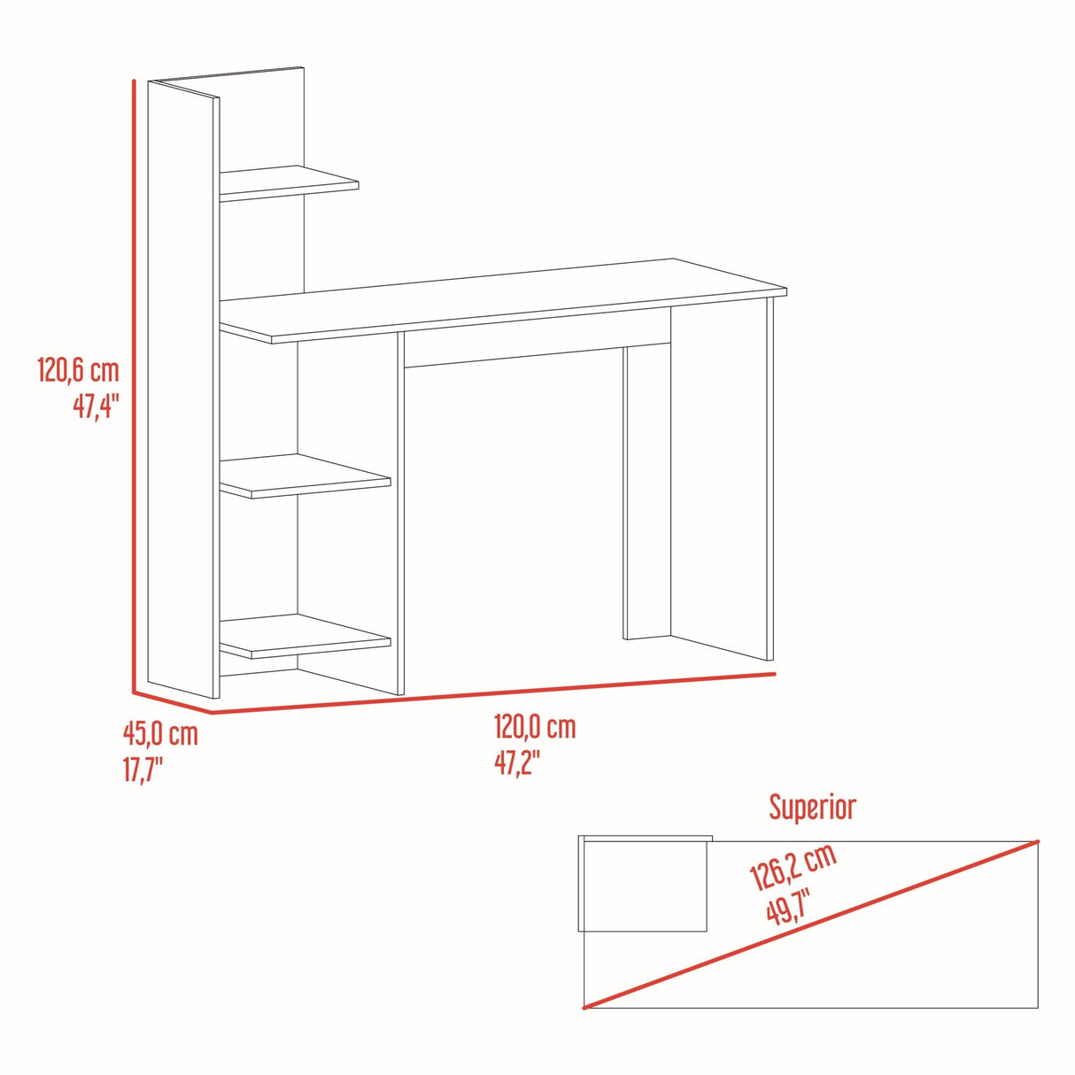 Escritorio Vilna Bardolino 120x121cm sin Cajones y con Organizador de Libros - Escritorios | Bylmo