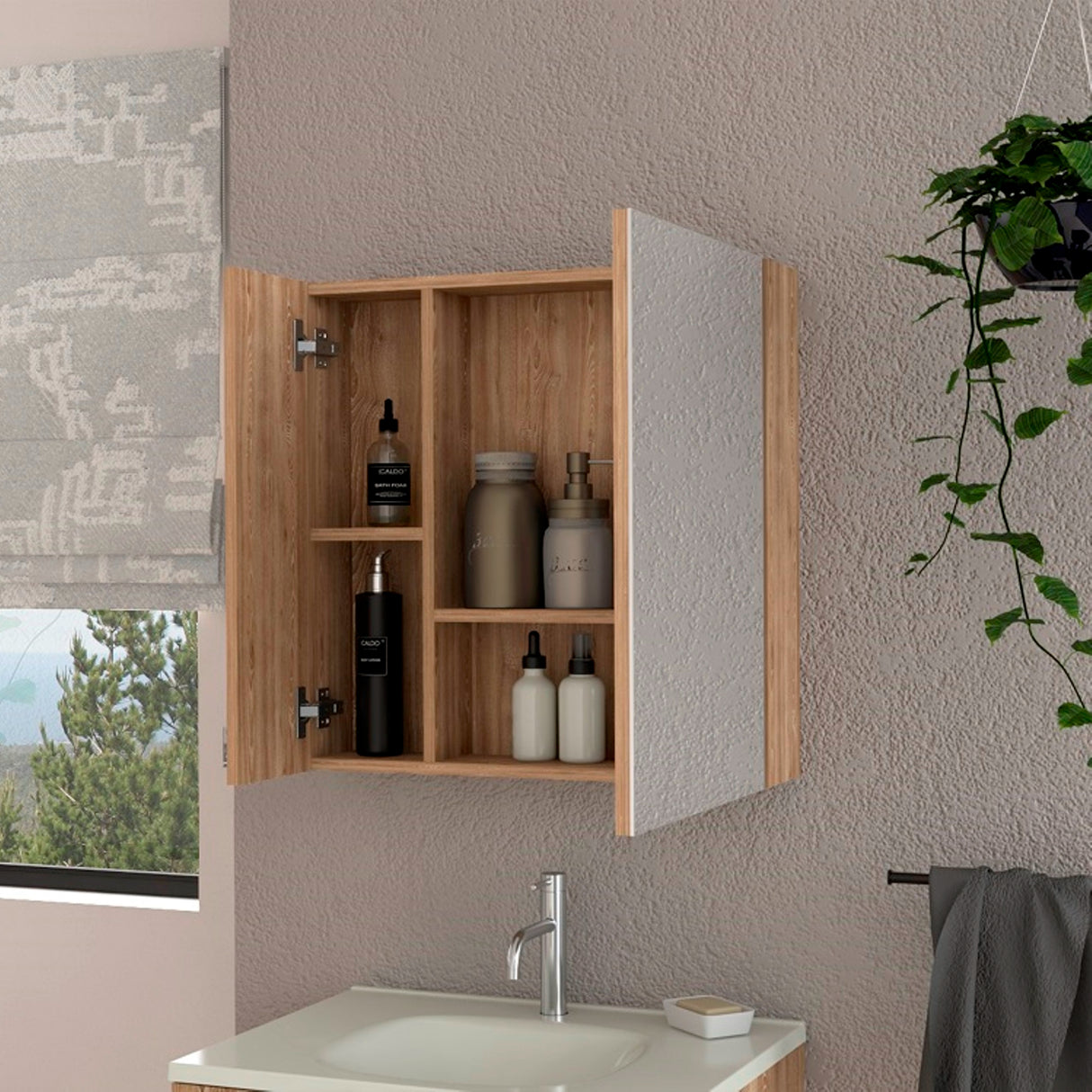 Gabinete de Baño Barcelona Miel 60x60cm Rectangular con Espejo y con Dos Puertas - GABINETES DE BANHO | Bylmo