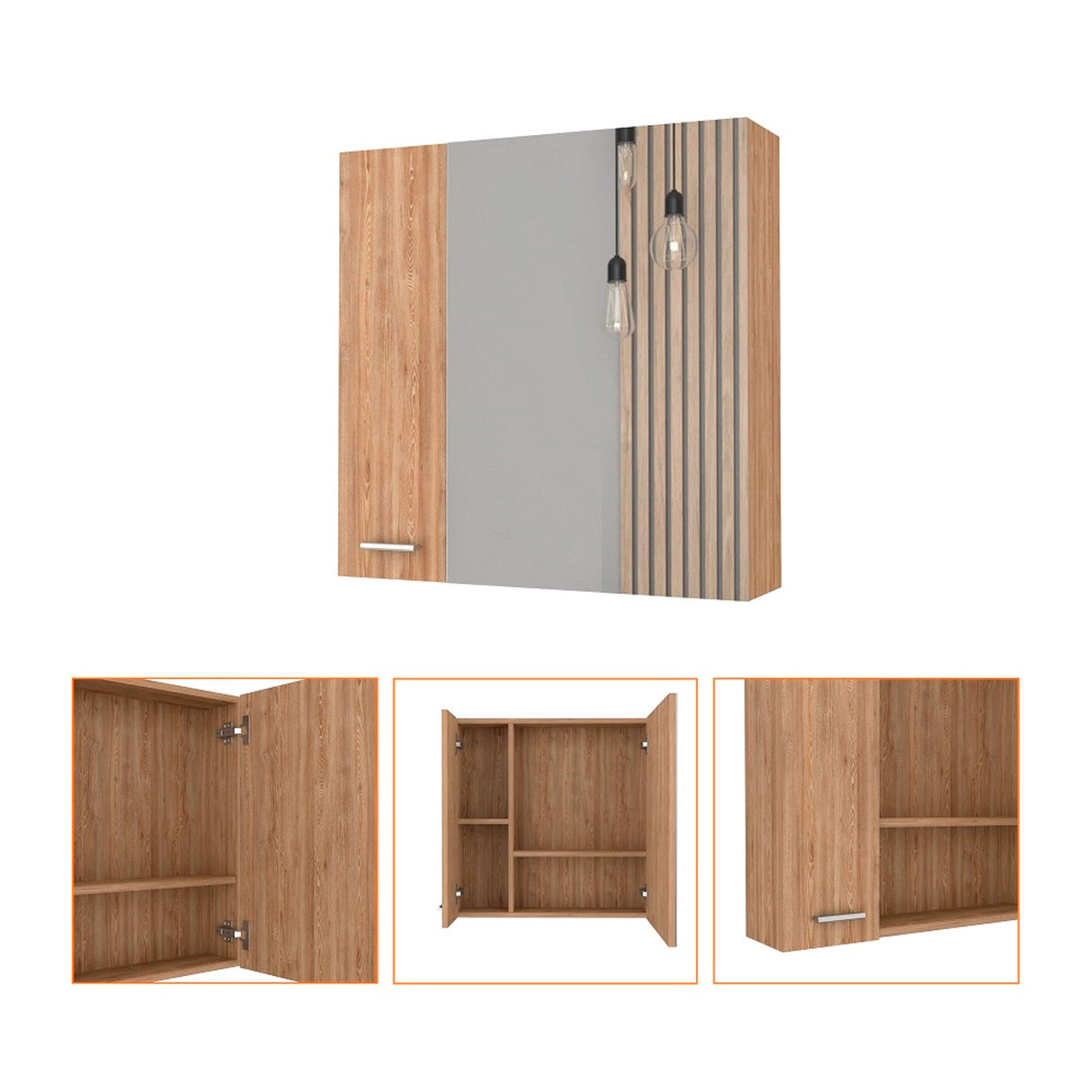 Gabinete de Baño Barcelona Miel 60x60cm Rectangular con Espejo y con Dos Puertas - GABINETES DE BANHO | Bylmo